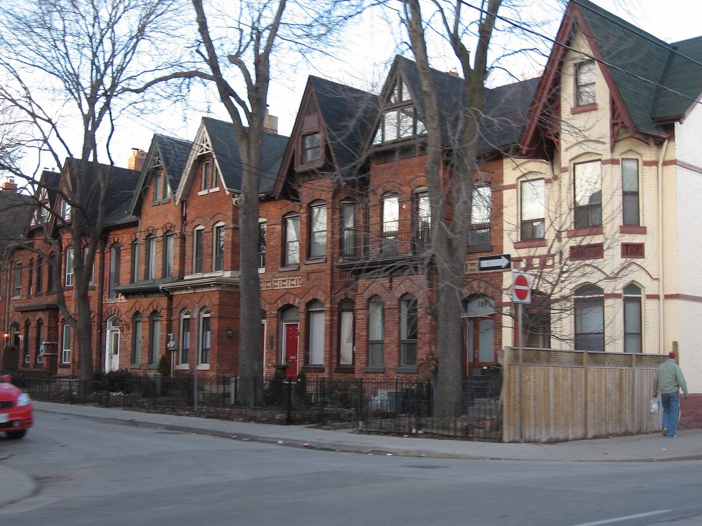 Victorian brick bay-and-gable rowhouses in Toronto